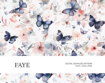 Faye | Digital Seamless Pattern, Tiling Pattern, Wallpaper | Boho, Floral, Watercolor | For Commercial Use