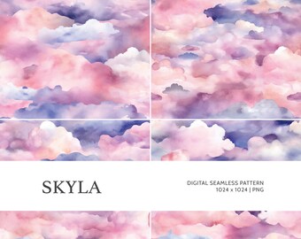 Skyla | Digital Seamless Pattern, Tiling Pattern, Wallpaper | Boho, Floral, Watercolor | For Commercial Use
