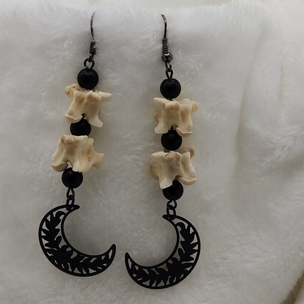 Genuine Snake Vertebrae Bone and Glass Bead Hook Earrings