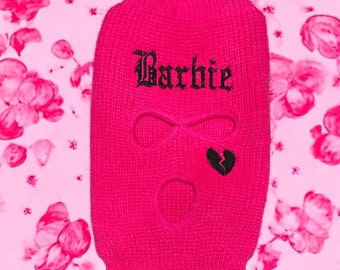 Hot Pink 3-Hole Ski Mask | Embroidered Barbie Heartbreak Balaclava