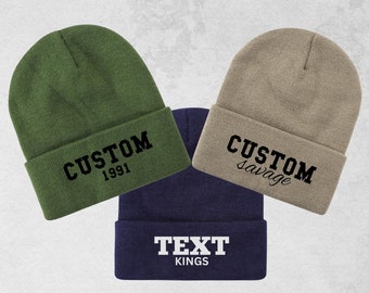 Custom Embroidered Cuffed Beanies | Embroidery Cap | Personalized Hat | Text Knit Hat | 12" Beanie | Winter Hat | Hat Beanie | Cuffed Beanie