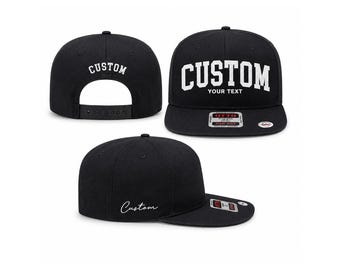Custom Embroidered Snapback Hat | Personalized Text, Flat Brim Dad Cap