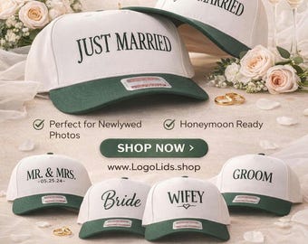 Just Married Hats | Bride Groom Hats | Honeymoon Hat | Wedding Gift for Couple | Newlywed Hat | Mr & Mrs Hat | Custom Embroidered Wedding