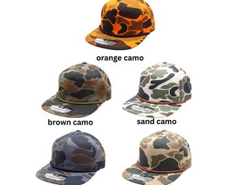 Camo Rope Hat: Vintage 5-Panel Snapback, Custom Embroidery Available