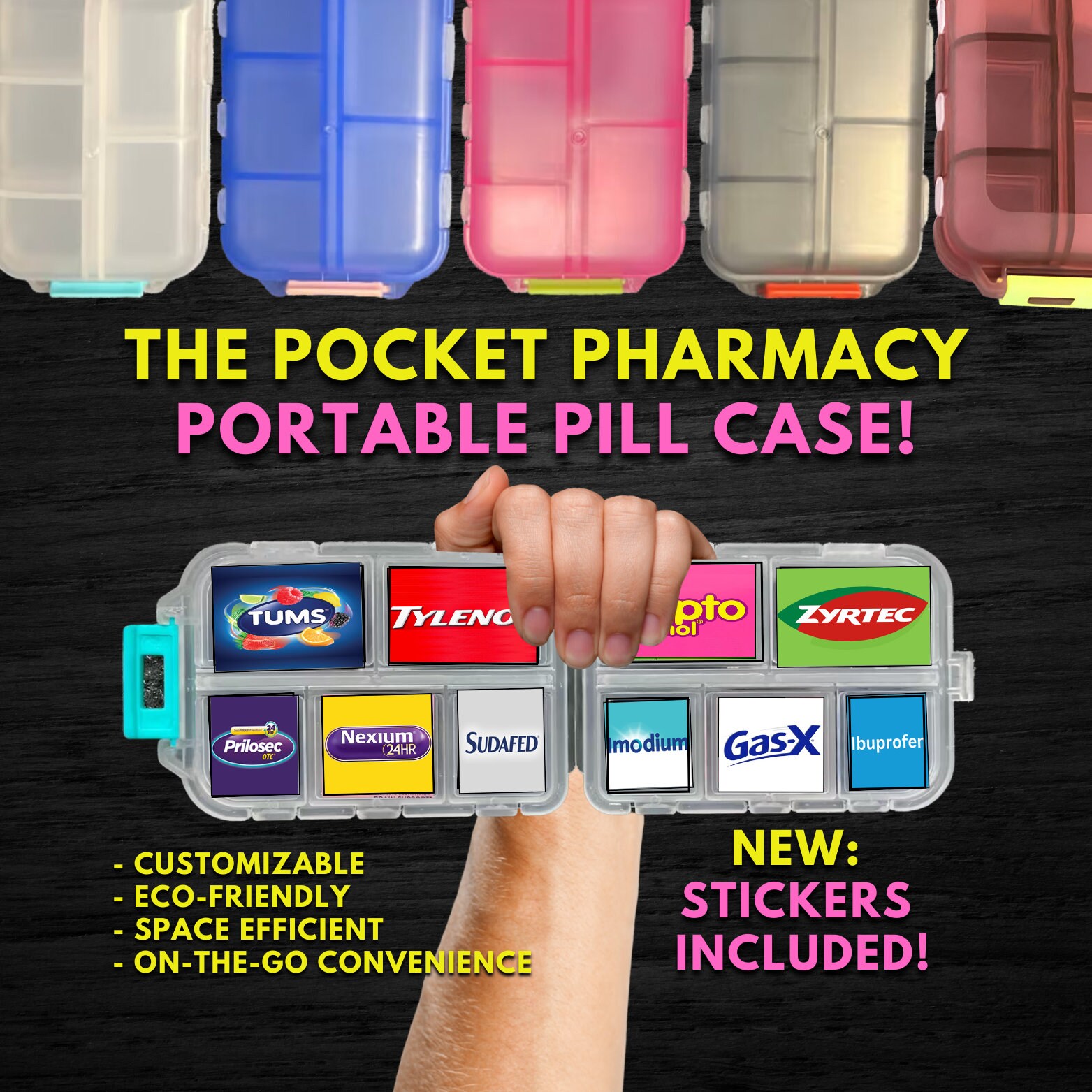 2 Pack Pill case Travel Pill Organizer, Pill Box for Purse Vitamin Fish Oil  10 Compartments Container Medicine Box by M MUchengbao