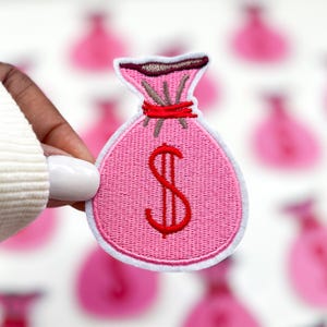 Money Bag Patch Pink Patch Trucker Hat Patches Small Hat Patch Iron On Patch For Girlies Tucker Hat Patches Trendy Patches Hap Bar Patch
