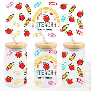 TEACHER Mode UV DTF Libbey 16 oz Glass Can Wrap, Cup Wrap, Ready To Apply, No Heat Needed, Permanent Adhesive, Waterproof, Ready To Ship