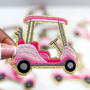 トラッカーハットパッチ ゴルフカートパッチ ピンク ゴルフカートパッチ ピンクパッチ 刺繍パッチ 小さなパッチ アイロンパッチ トラッカーハットパッチ ガーリー