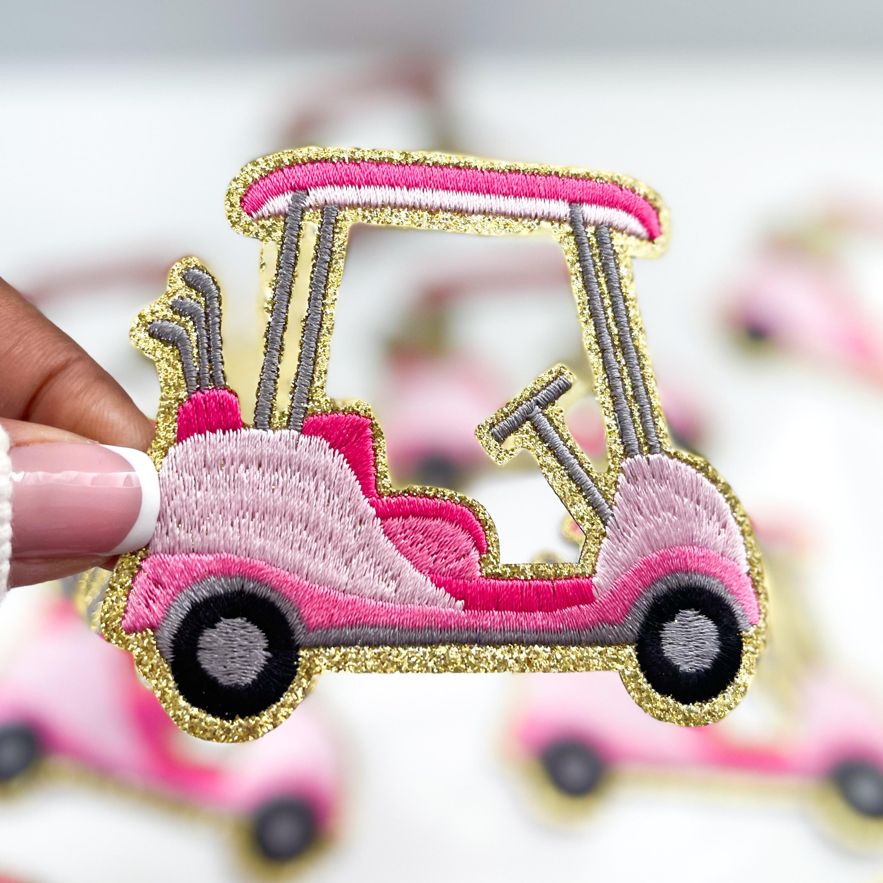 Golf Cart Sequin Patch Trucker Hat Cuban Chain Pink Gold Glam Coastal Cowgirl Trucker Hat: Pink Western Sequin Cap With  main image 3