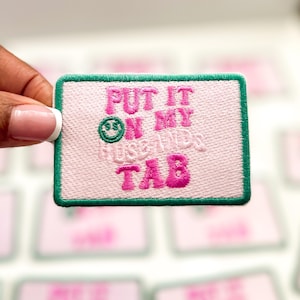 Put It On My Husbands Tab Patch Trucker Hat Patches Funny Patch Embroidered Iron-On Patch for Trucker Hats Snarky Patch DIY Preppy Patch