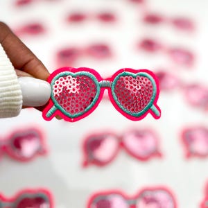 Trucker Hat Patches Pink Sunglasses Patch Sequin Glasses Iron-On Patch Retro Beach Sun Glasses Patch Trucker Hats Summer Patch Retro Patch