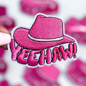 Yeehaw Patch Pink Cowgirl Embroidered Preppy Patch for Trucker Hats Rodeo DIY Iron-On Western Hat Patch Retro Trucker Bar Accessory