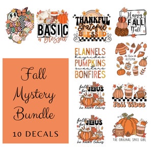 Fall Mystery Bundle, 10 Cute Fall UV DTF Glass Stickers, Cup Decals For 16oz Libbey, Ready To Apply Decals, Permanent Adhesive, Fall Decals