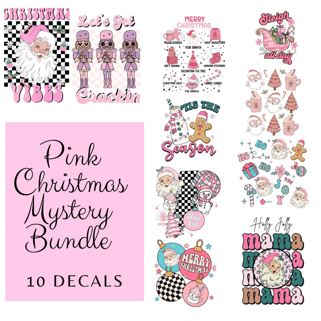 Mystery Bundle 10 Cute Pink Christmas UV DTF Glass Stickers, Cup Decals ...