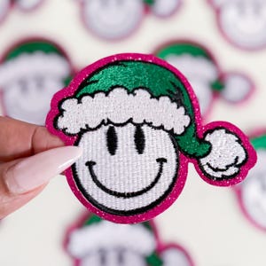 Christmas Patches Christmas Glitter Embroidered Patch Pink Christmas Glitter Patch Christmas Hat Patch Preppy Iron On Trucker Hat Patches