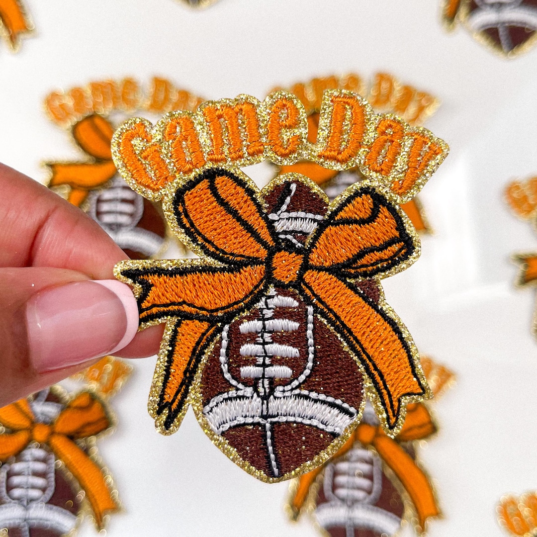 Football Chenille Patch Orange Bow Game Day Hat Patches for Gameday ...