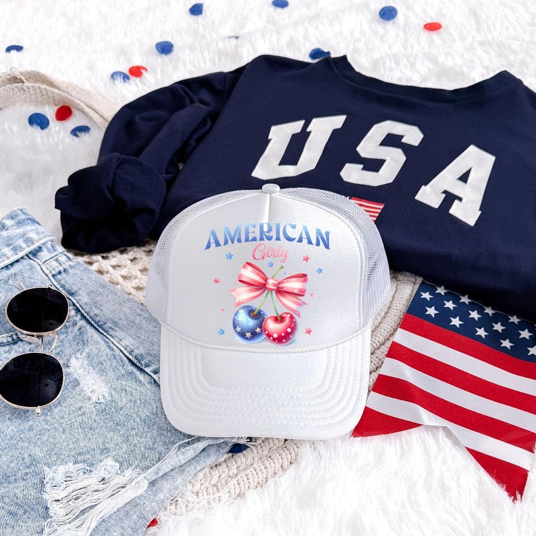 Custom USA Trucker Cap Cool American Girly Hat 4th of July Patriotic ...