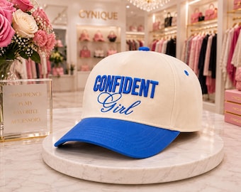 Embroidered Confident Girl Cap Beige Custom Trucker Hat Girly Baseball Cap