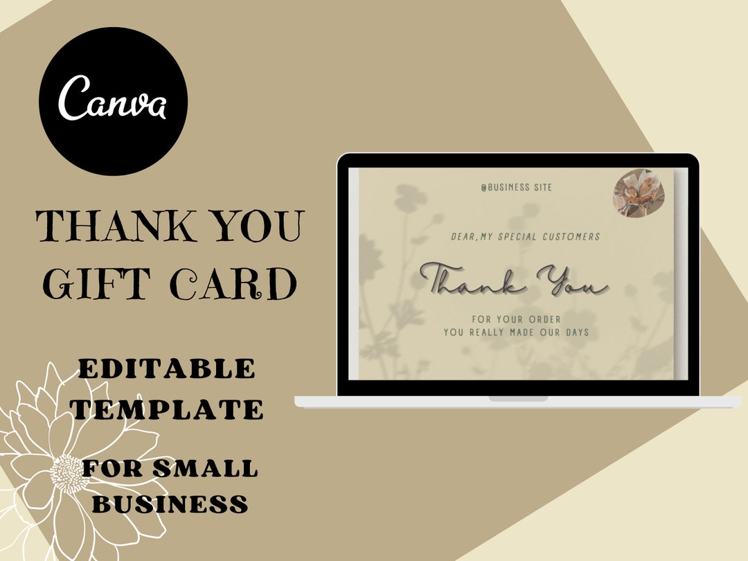 Canva Template Thank You Gift Card for Small Business, Editable Thank
