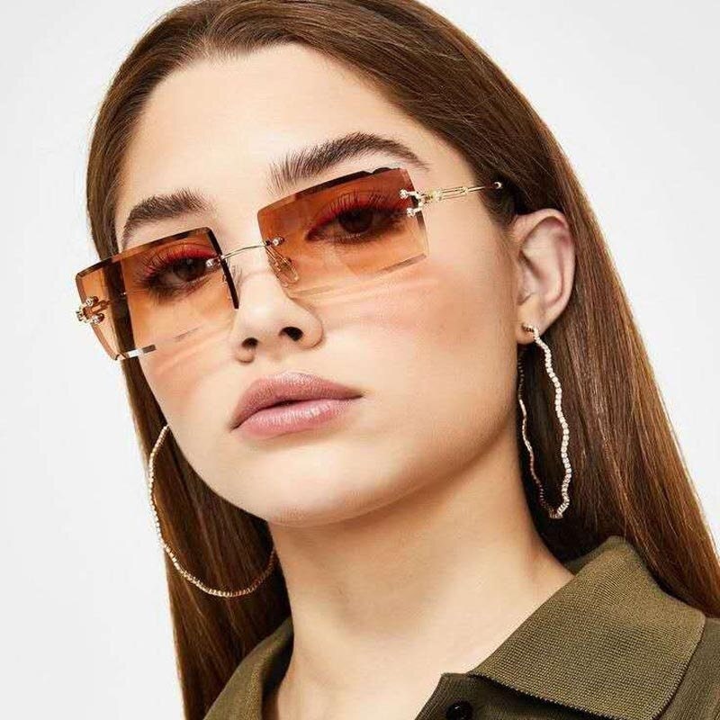 Irregular Round Sunglasses Women Gradient Fashion Sun Glasses Female  Rimless Metal Curved Temples Two Piece