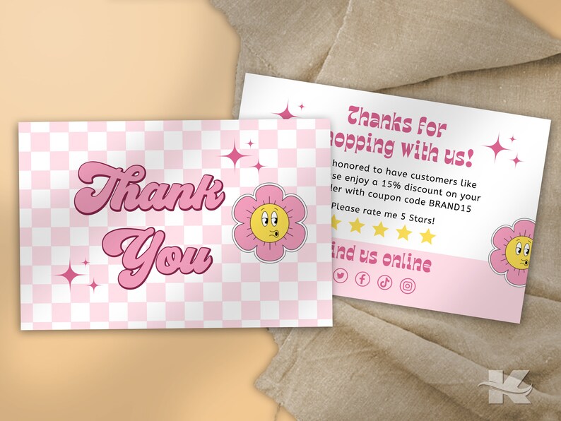 Retro Thank You Card Template Small Business Printable - Etsy