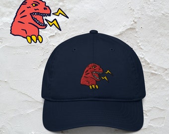 Red Godzilla Embroidered Baseball Cap - Organic Cotton Dad Hat, Cool Gift for Japan Movie Fans! RAWR!