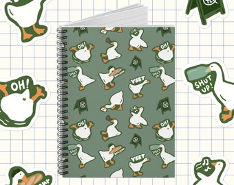 Silly Goose Notebook, Fun Animal Print Lined Journal for Class, Kawaii Notebook for Writers and Students, Spiral Notebook for School