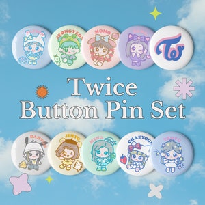 TWICE Button Pin Set of Five of your choice! kpop badges, kpop pins, kpop gift for ONCE, Nayeon, Tzuyu, Jihyo, Momo, Mina, Sana, Dahyun