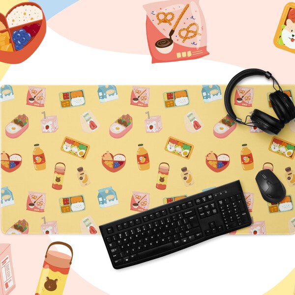 Japanese Food Field Trip Desk Mat, Cute Japan Food Mouse Pad, Kawaii Deskmat, Bento Lunch Box, Extra Large Gaming Desk Mat, Japan Desk Decor