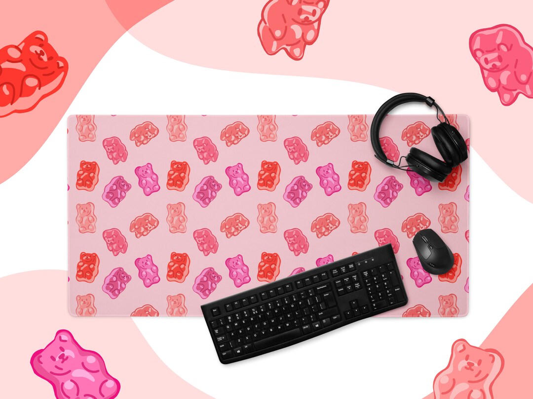 Pink Gummy Bears Desk Mat and Mouse Pad, Cute Pink Desk Mat, Candy Desk