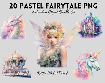 Watercolor Fairytale Clipart | Pastel Fantasy Unicorn  | PNG for Junk Journal, Scrapbook, Paper Crafts, Card Making