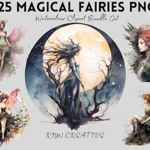 25 Magical Fairy Clipart |Transparent PNG Sublimation Bundle | Fantasy Watercolor Pixie | Commercial | Digital Download