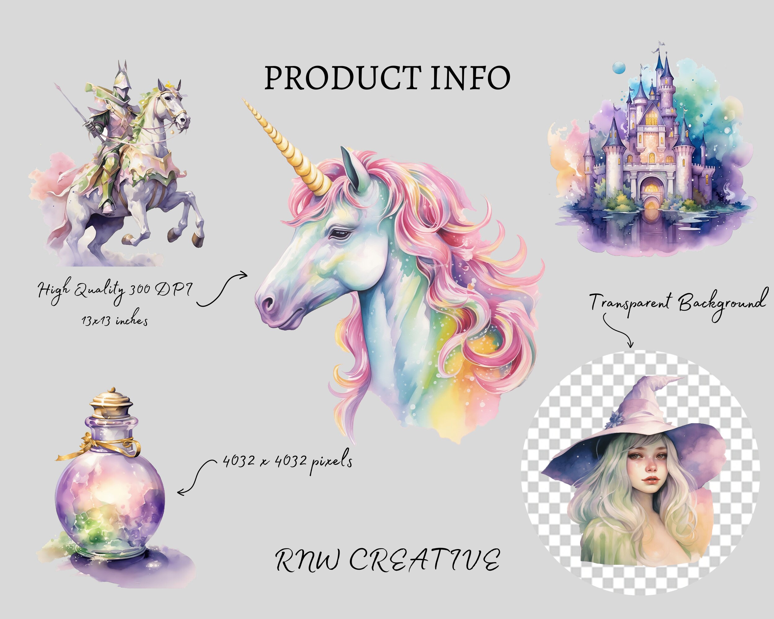 Watercolor Fairytale Clipart | Pastel Fantasy Unicorn | PNG for Junk ...
