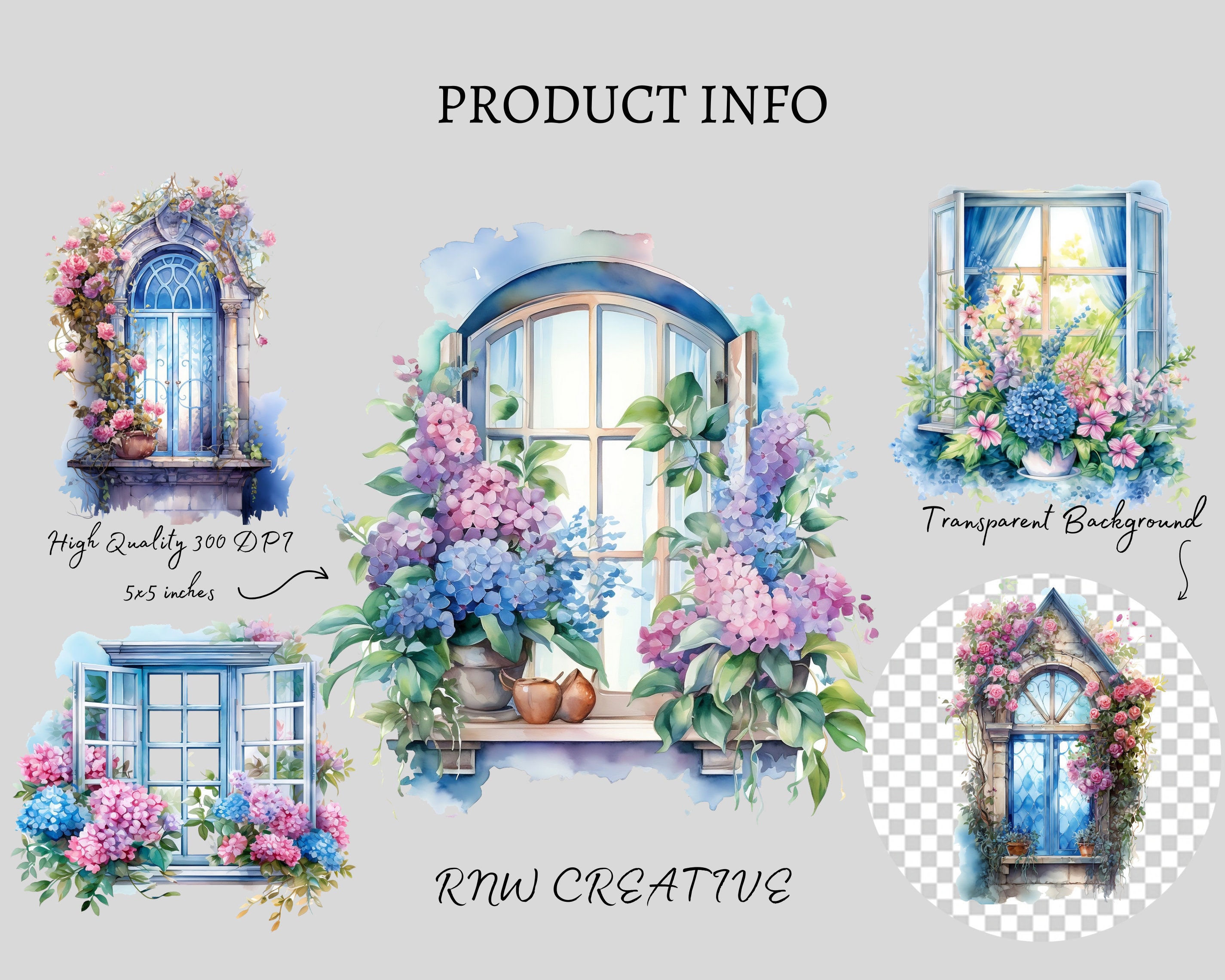 Watercolor Flower Window Clipart Bundle - Summer Floral Fantasy ...