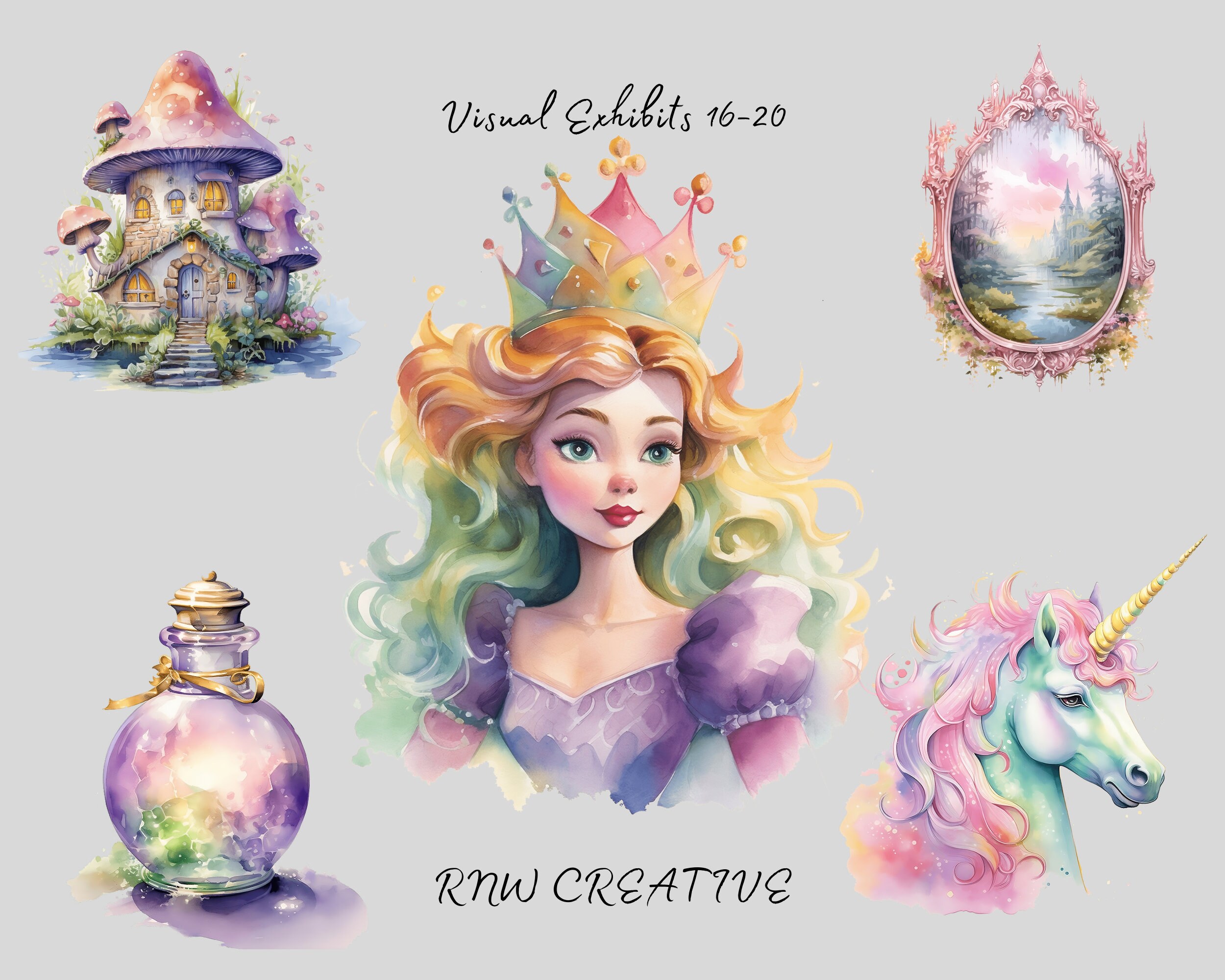 Watercolor Fairytale Clipart | Pastel Fantasy Unicorn | PNG for Junk ...
