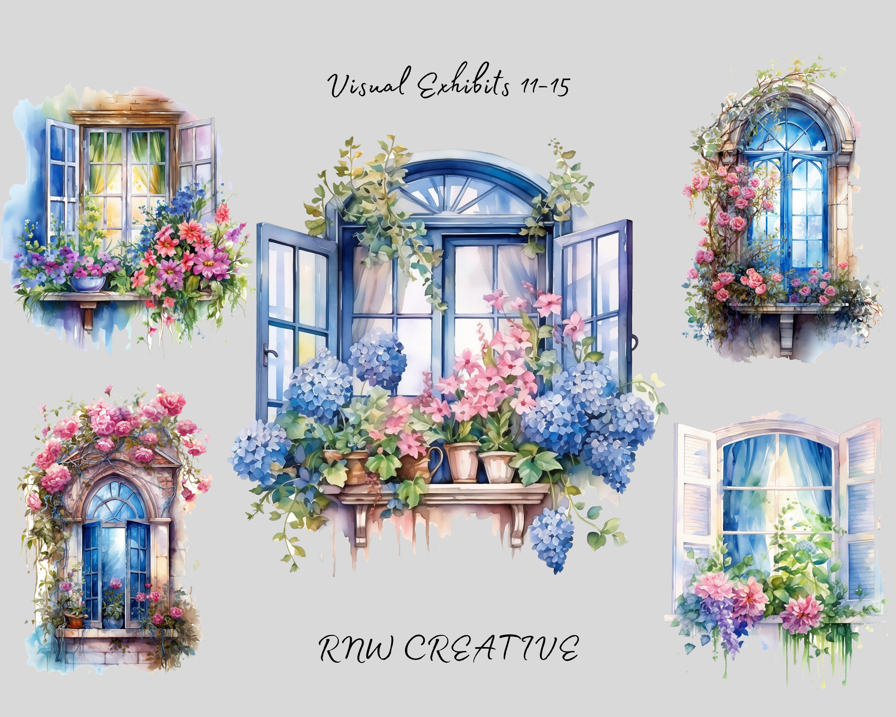 Watercolor Flower Window Clipart Bundle - Summer Floral Fantasy ...