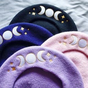 Triple Moon Goddess Beret (4 Color Options)