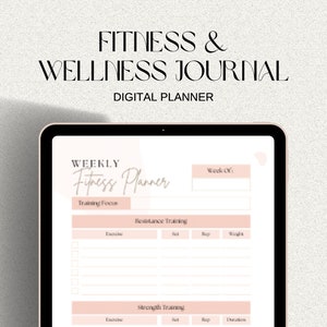 Fitness Planner, Wellness Journal, Fitness Goals, Vitamin Tracker, Bundle, Printable Fitness Journal, Goodnotes Digital Fitness Planner