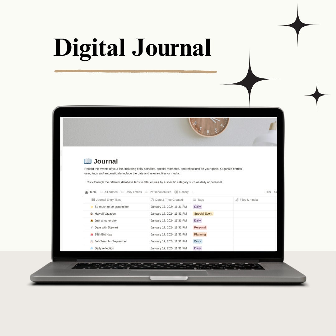 Digital Journal, Daily Journal Undated, Digital Journaling, Digital Notebook, Digital Journals ...