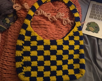 Handmade Crochet Checkered Shoulder Bag