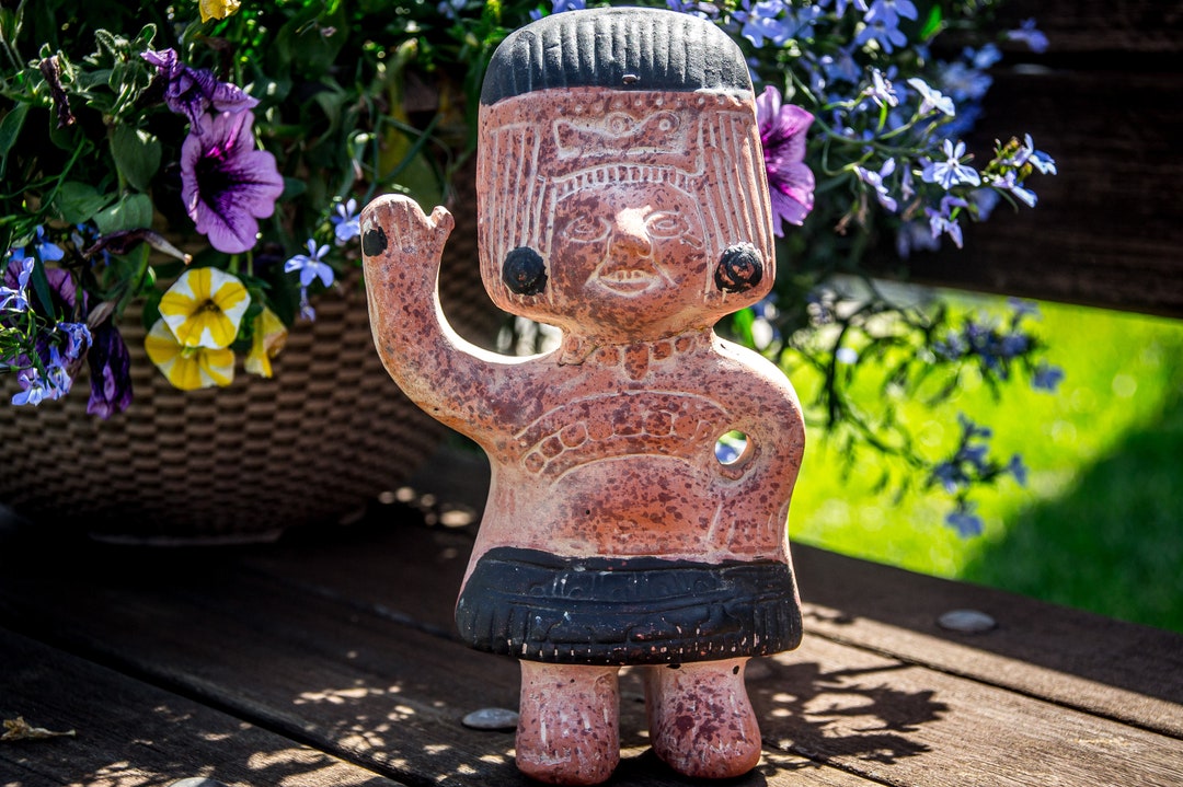 Terracotta Mexican Clay Statue Aztec Warrior Garden Decor Etsy