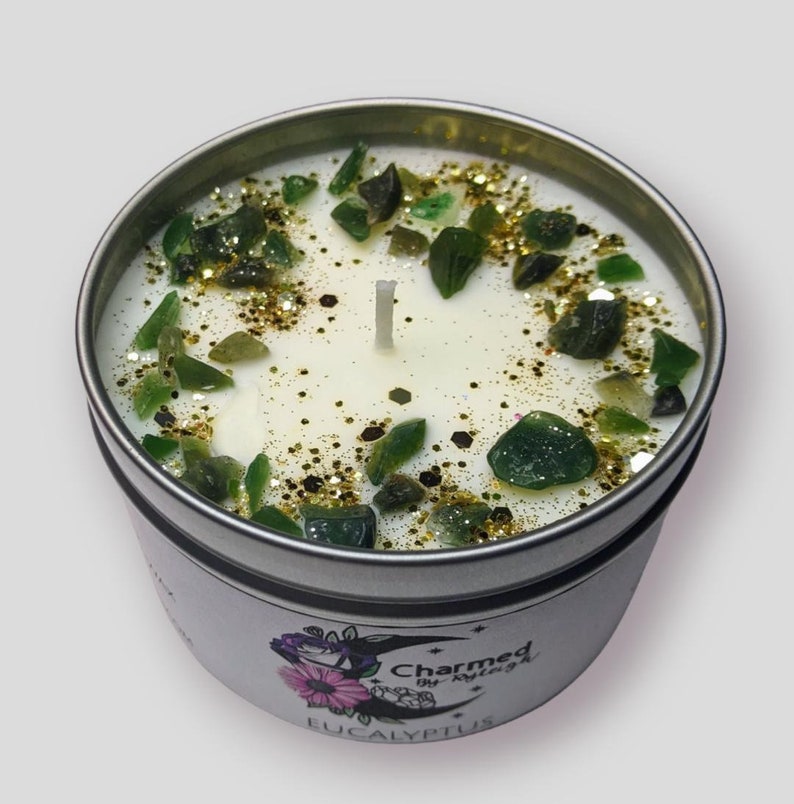 Eucalyptus Scented Candle Charmed With Green Aventurine Soy Etsy