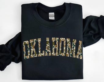 Oklahoma Camo Collegiate Sweatshirt | Cozy Unisex Crewneck | Game Day Apparel | | Vintage State