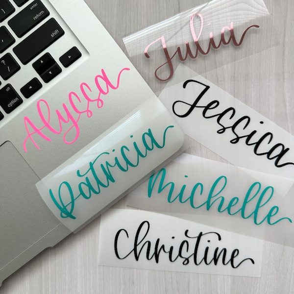 Custom Modern Calligraphy Vinyl Decal | Hand Lettered Permanent Vinyl | Custom Names or Words Party Decor | Wedding Holidays Laptop Decal