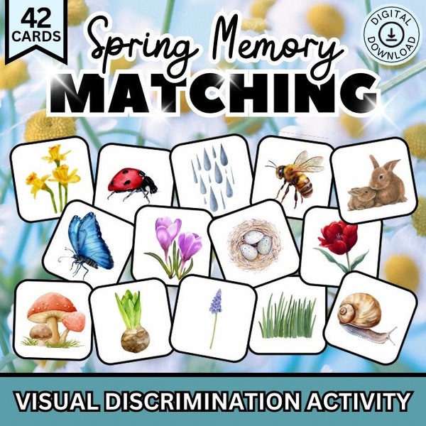 Spring Memory Match Game, Spring Card Game, Spring Activity, Pattern Recognition, Visual Discrimination, Preschool, Homeschool, Montessori