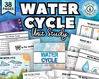Water Cycle Unit Study, Science Study Unit, Water Unit Study, Homeschool Educational Worksheets, Montessori, Learning Worksheet Bundle