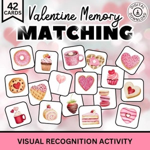 Valentinstag Memory Match, Valentinstag Kartenspiel, Valentinstag Lernkarten, Homeschool Spiel, Montessori Karten, Schulspiele, Memory Spiel
