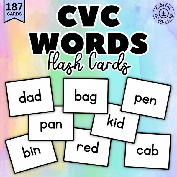 CVC Sight Word Flash Cards Printable, Kindergarten Reading, Preschool Reading, Reading Flash Cards, First Grade Reading