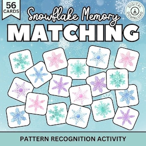 Schneeflocke Memory Streichholz, Winter Kartenspiel, Winter Lernkarten, Homeschool Spiel, Montessori Karten, Schnee Thema Schulspiele, Memory Spiel