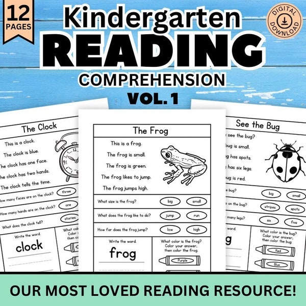 Reading Comprehension Worksheets for Kindergarten to First Grade, At Home Reading Worksheets with Questions for Homeschool and Tutoring